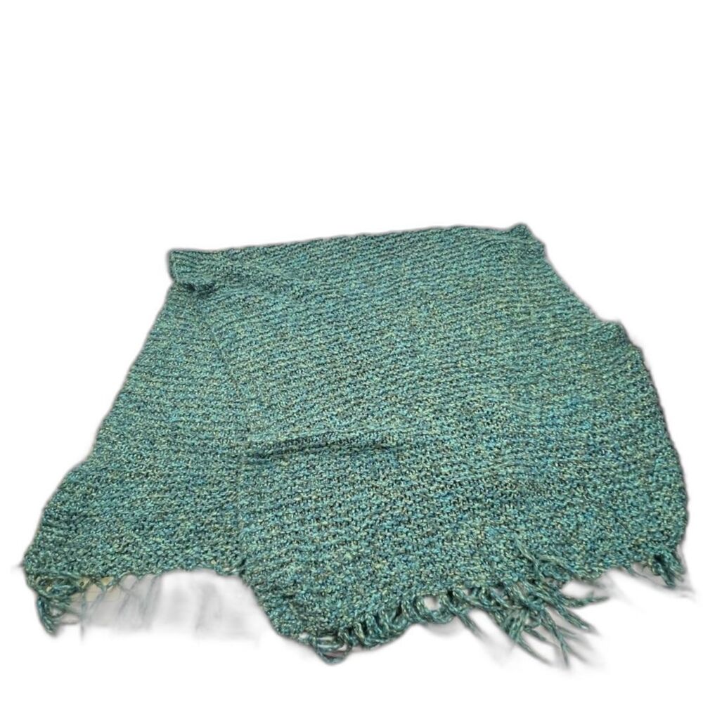 Handmade knit/crochet 36" x 66" throw blanket Multitones Blues/greens Super Soft